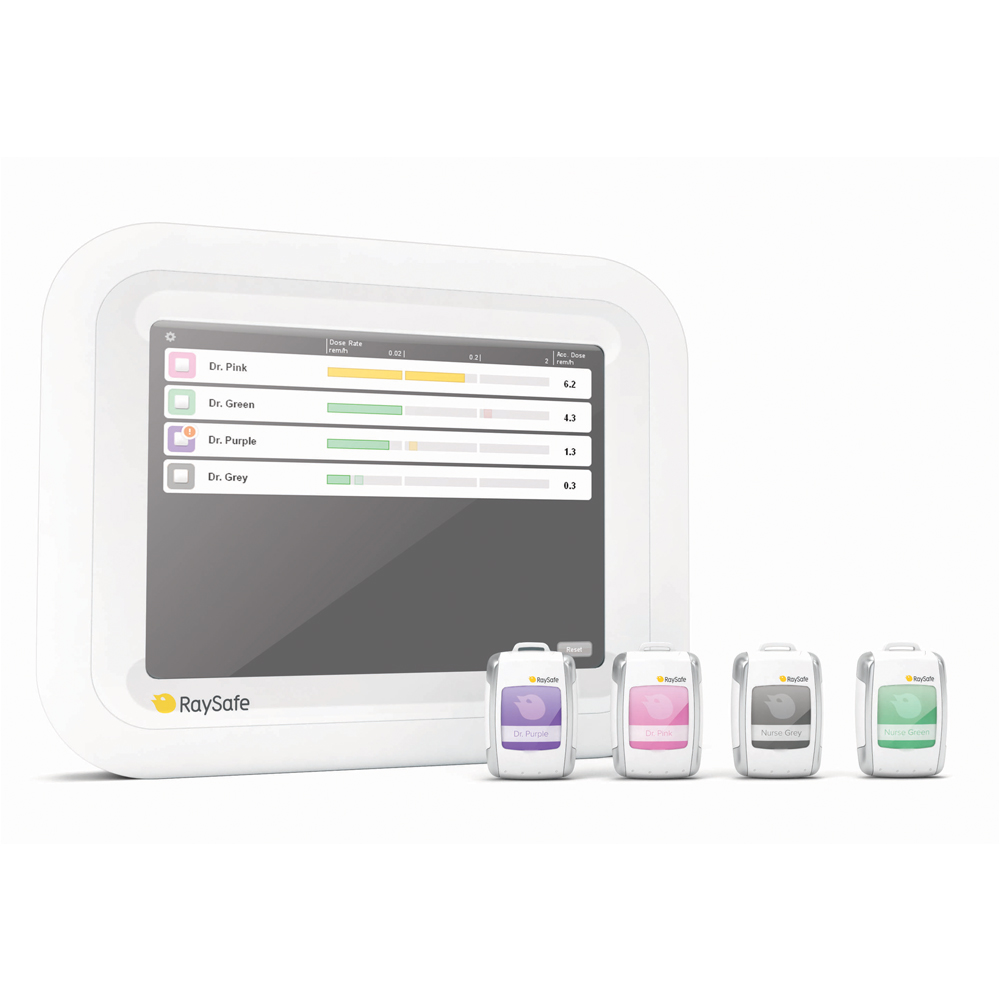 RaySafe i3™ package (918.3 MHz), includes base station, 4 dosimeters, rack with holder/wall mount and Dose Viewer software RaySafe i3™ package (918.3 MHz), includes base station, 4 dosimeters, rack with holder/wall mount and Dose Viewer software
